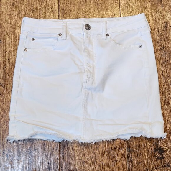 American Eagle Outfitters Dresses & Skirts - AMERICAN EAGLE Hi-Rise Mini Distressed White Jean Skirt - Sz 8